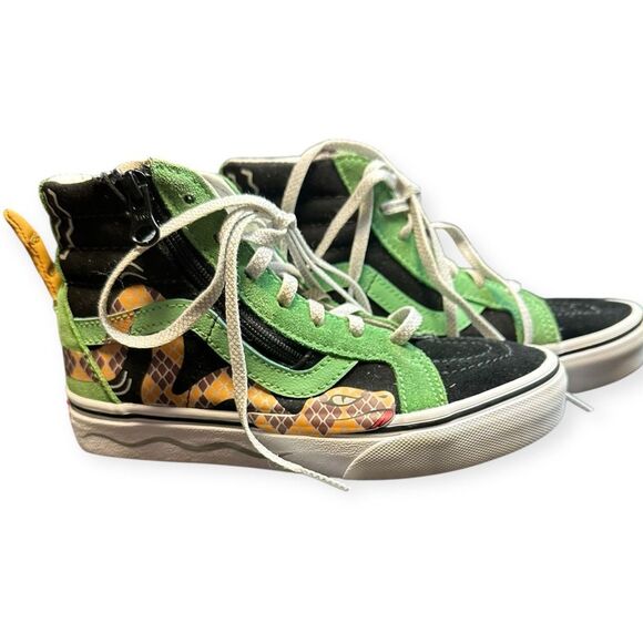 VANS Kids SK8-Hi Reissue Side Zip Sneakers Green Black Snake Print Size 2 - Picture 2 of 9